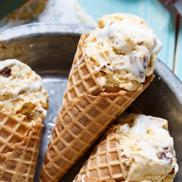 Sweet Potato Ice Cream with marshmallow swirl and candied pecans.
