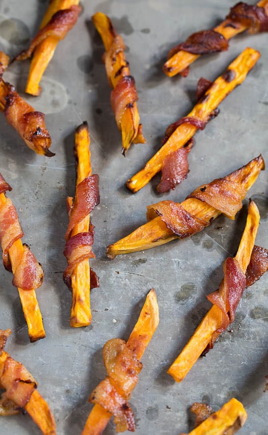 Sweet Potato Fries Wrapped in Bacon
