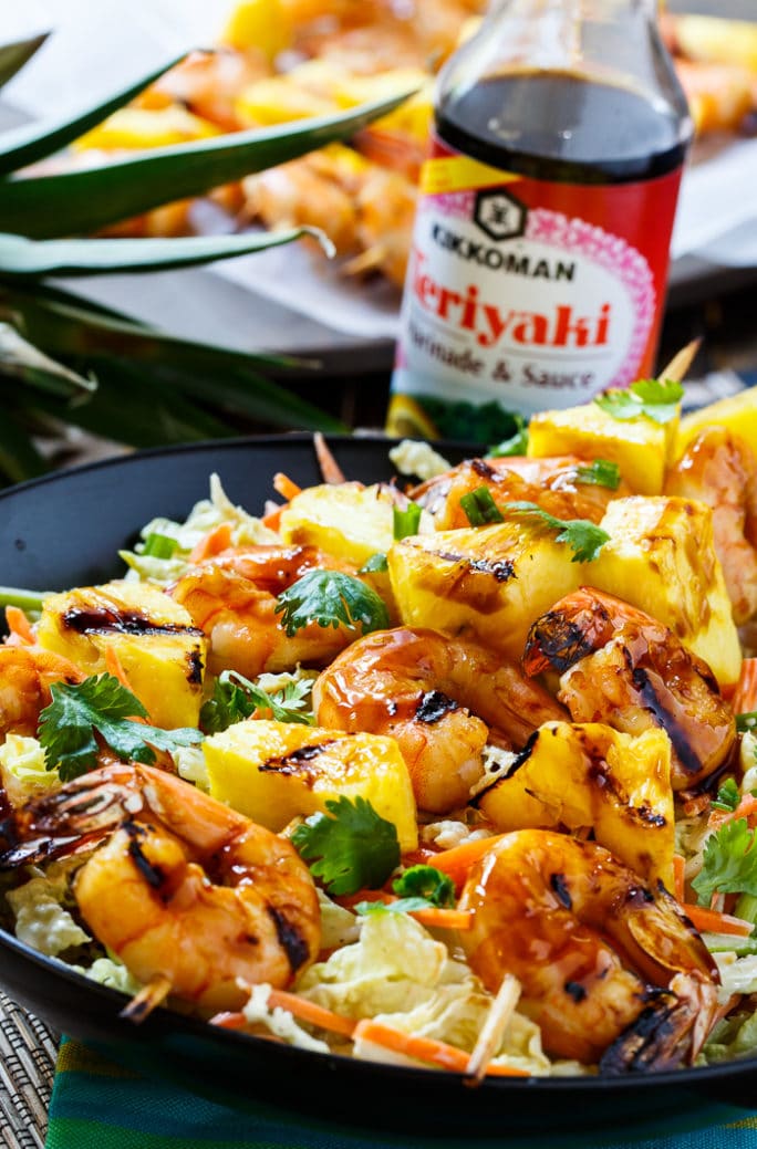 Grilled Teriyaki Shrimp Skewers with Asian Slaw