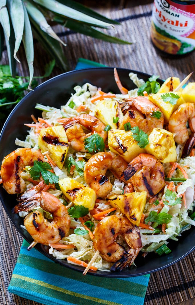 Grilled Teriyaki Shrimp Skewers with Asian Slaw