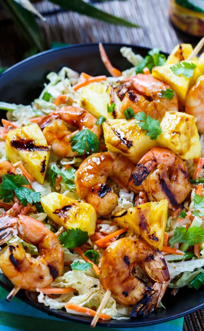 Grilled Teriyaki Shrimp Skewers with Asian Slaw