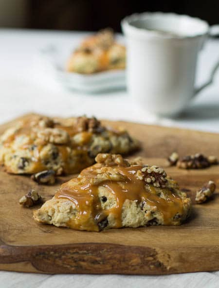 Turtle Scones on a wood cutting board.