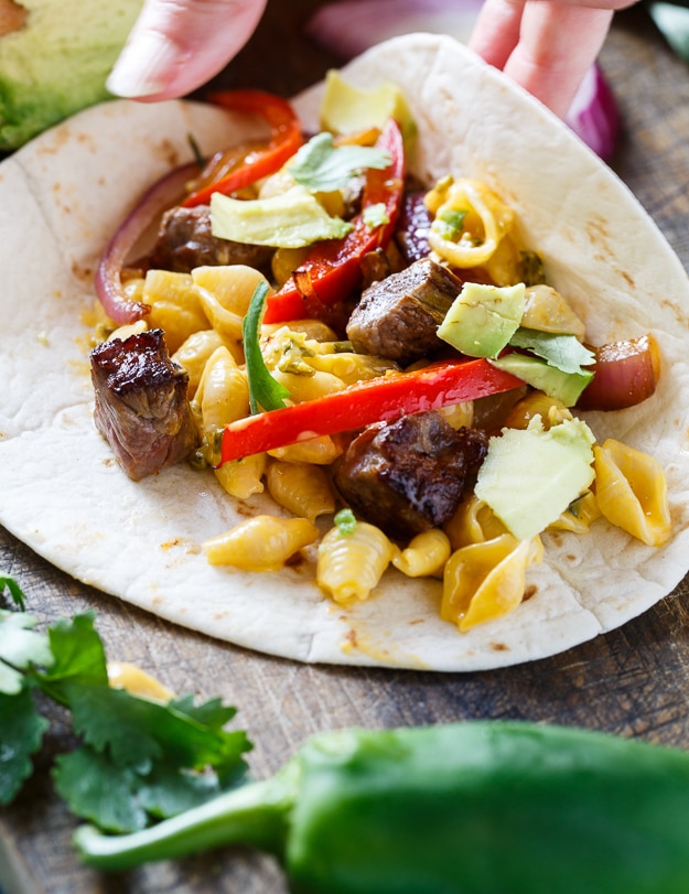 Mac and Cheese Steak Fajitas