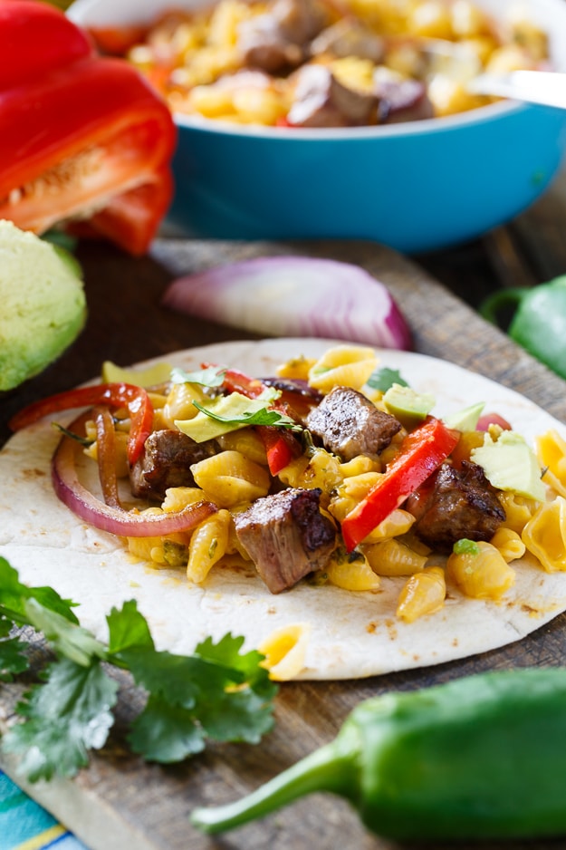 Mac and Cheese Steak Fajitas