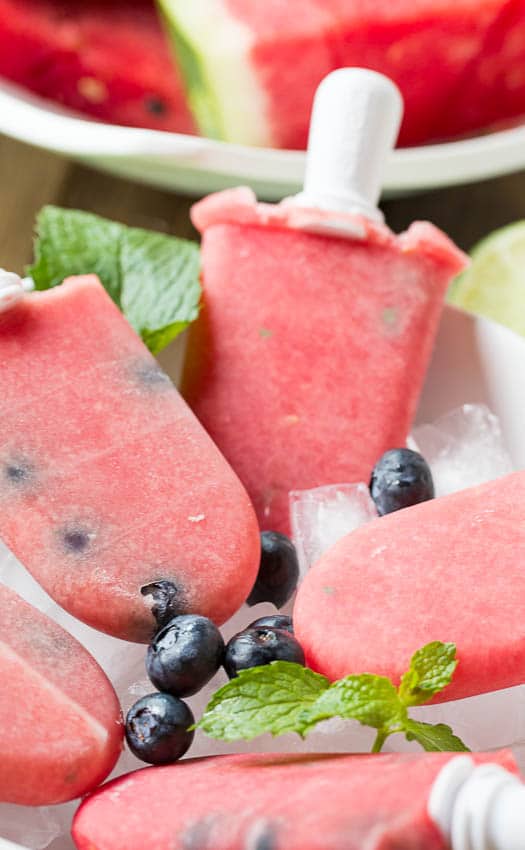 Watermelon-Mint Popsicles with Blueberries