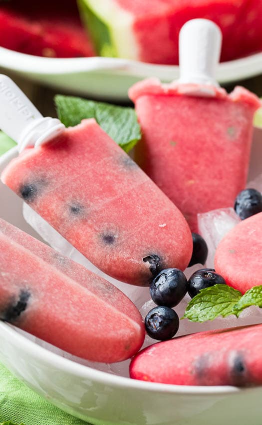 Watermelon-Mint Popsicles with Blueberries