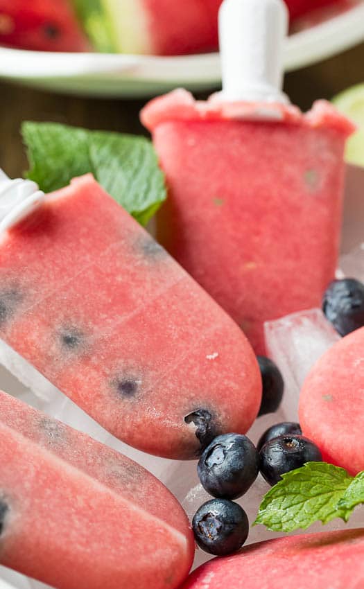 Watermelon-Mint Popsicles with Blueberries