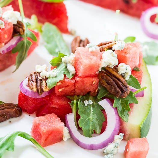 Watermelon and Blue Cheese Salad with Spicy Pecans