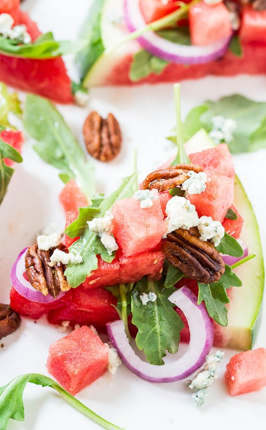 Watermelon and Blue Cheese Salad with Spicy Pecans