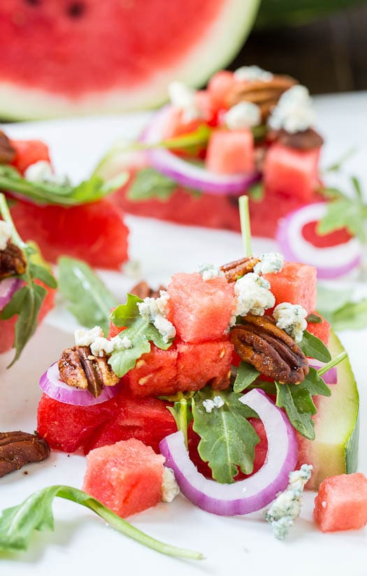 Watermelon and Blue Cheese Salad with Spicy Pecans