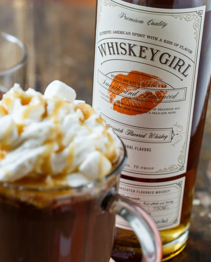 Butterscotch Whiskey Hot Chocolate- perfect for Valentine's Day.